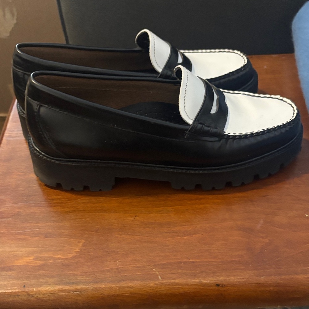G.H. Bass & Co.  Black and White Slip-On Loafers with chunky sole